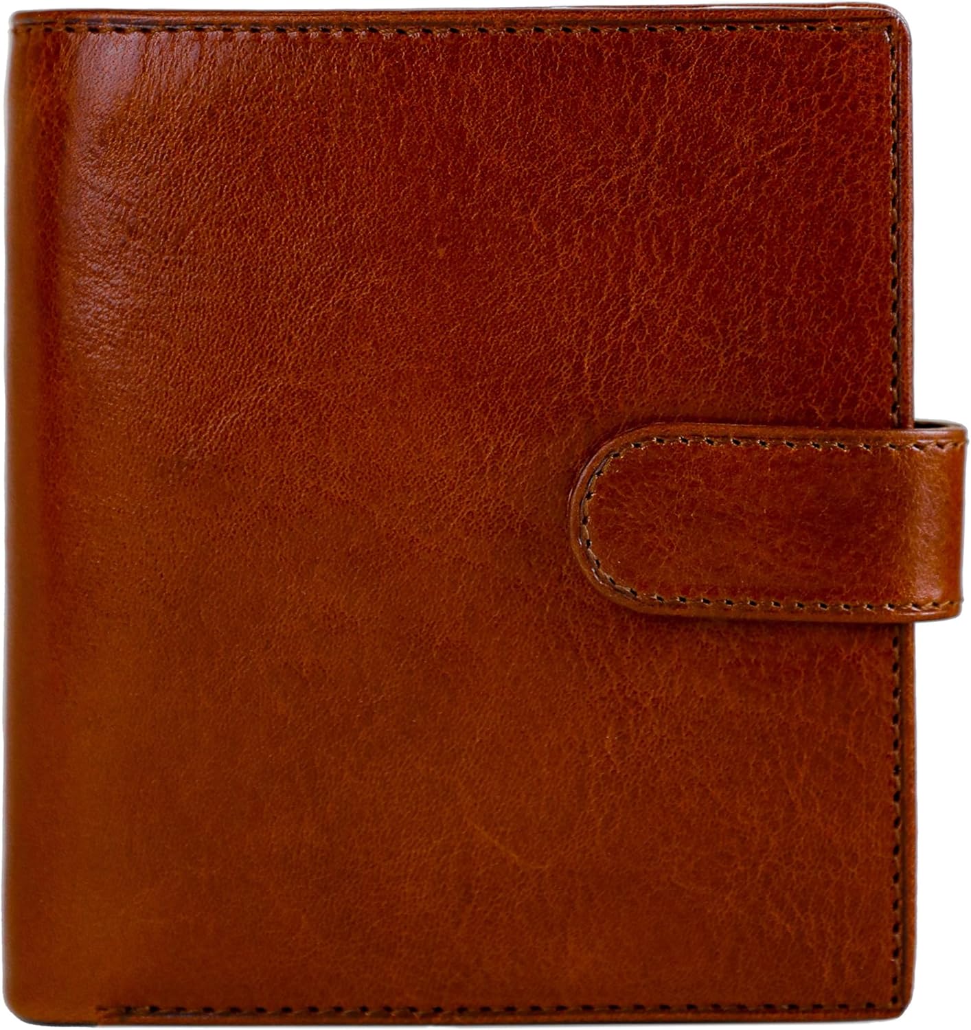 Time Resistance Men's Leather Wallet - Minimalist Wallet Design with Credit Card Holder, Magnetic Coin Holder, Cash Slots - Secured with a Metal Snap Button Closure (Cognac Brown)