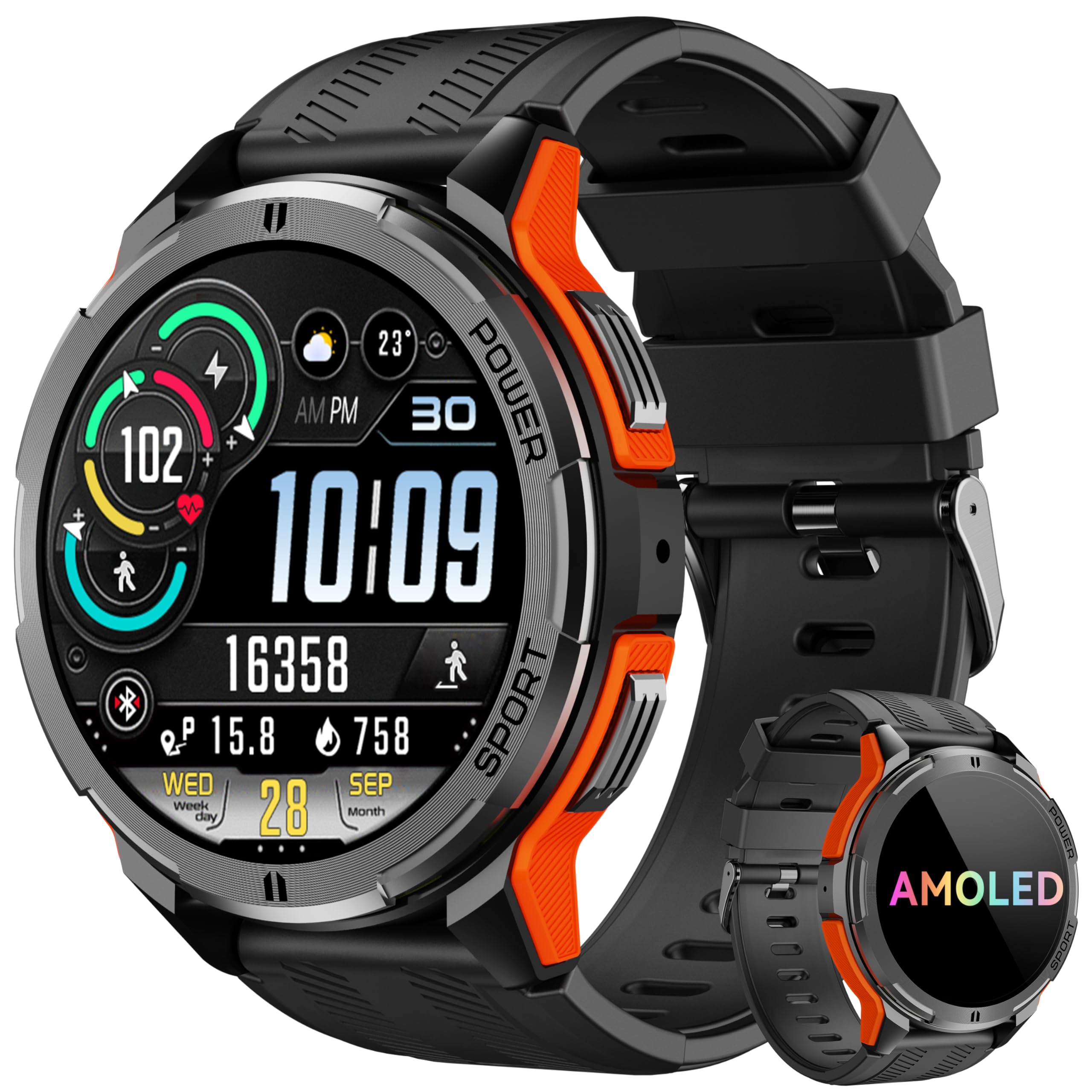 OUKITEL Smart Watch for Men, Military Watches Waterproof 1.43’ AMOLED Touchscreen Answer/Make Calls, Fitness Tracker with 24H Heart Rate Blood Oxygen Sleep Monitor 100+ Sports Modes, for Android & iOS