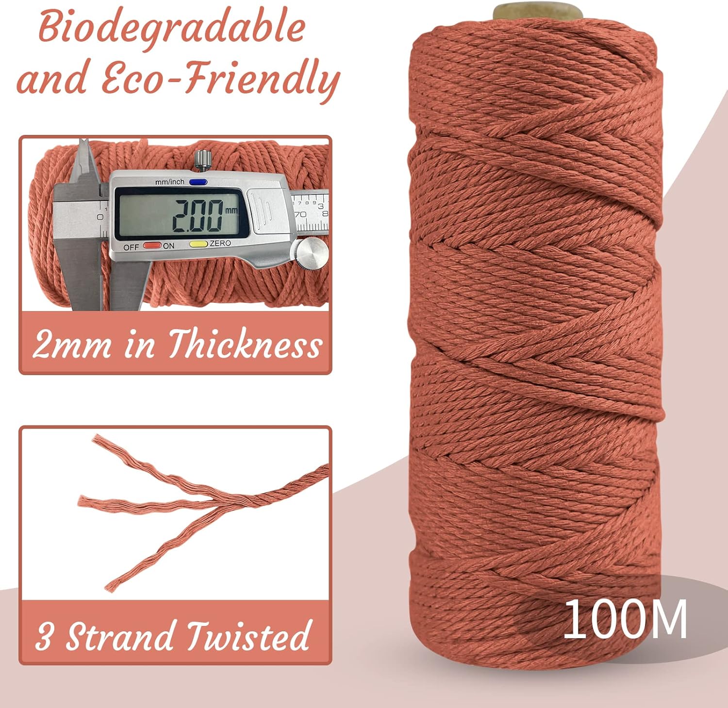 LEREATI Macrame Cord 2mm x 100m, Thick Macrame Rope Natural Cotton Rope Craft String - Image 4