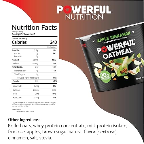 Miniatura 10 de Potente taza de avena instantánea, 0.71oz de proteína, Kosher, baja en azúcar (mantequilla de maní y miel, paquete de 6)