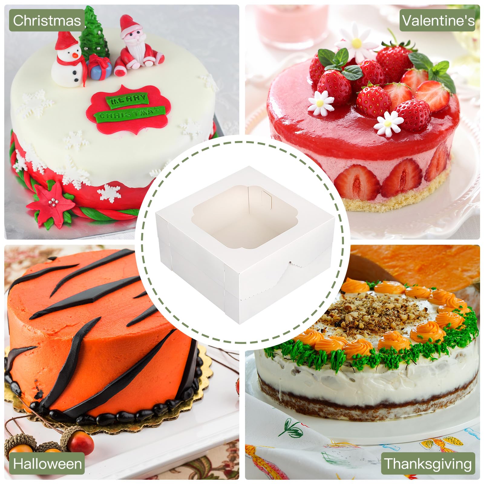 Tomnk 20 cajas para tartas de 12 x 12 x 6 pulgadas, cajas de panadería de papel blanco con ventana, contenedor desechable para pasteles, galletas, pasteles
