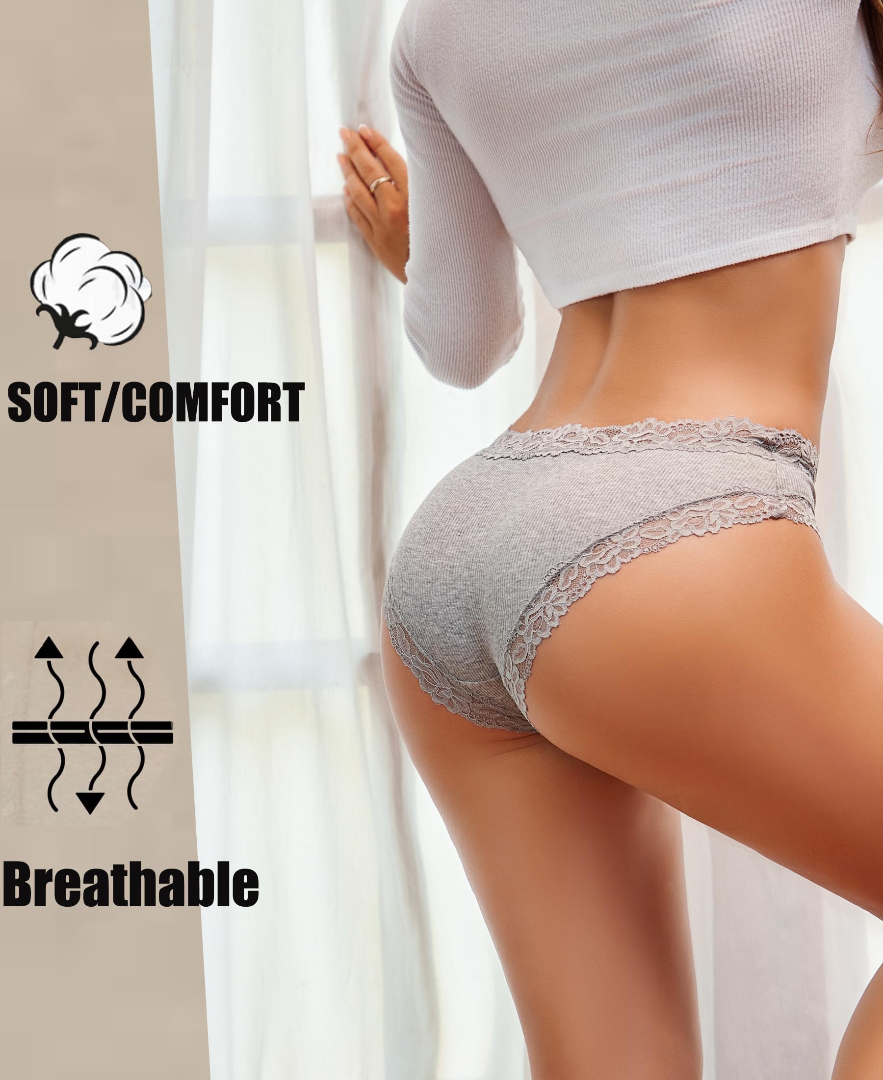 ALL OF SHE 6 Pezzi di Biancheria Intima da Donna in Cotone Brasiliano, Slip in Pizzo Morbido Hipster Sexy Panties Mutande da Donna morbide, Taglie Confezione S-2XL