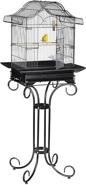 Relaxdays Vogelkäfig mit Ständer für Kanarienvögel und Finken, HBT 146,5 cm, schwarz