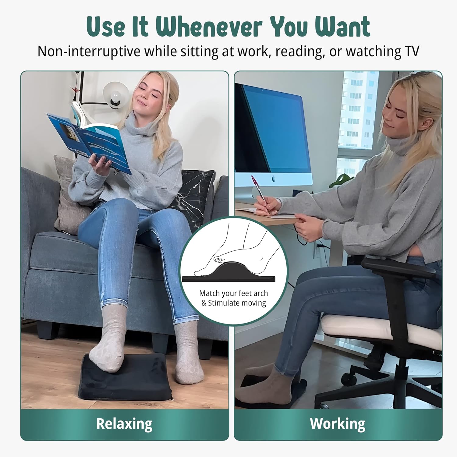 2-in-1 Portable Foot Rest & Exerciser - Improve Circulation & Exercise Massage Foot Under Desk Work Office Chair, Gaming Chair & Home