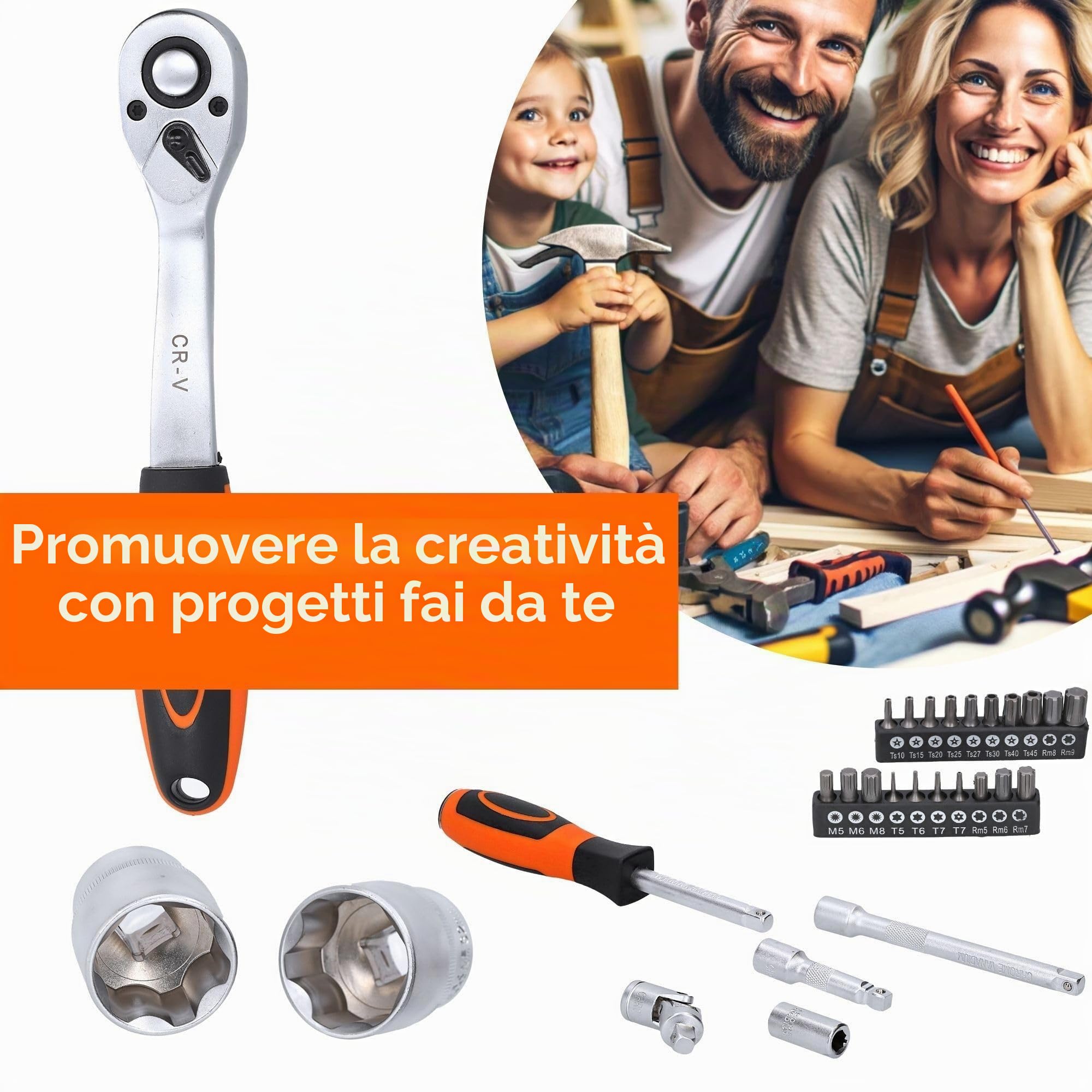 Valigetta a Cricchetto 171 Pezzi, Set Chiavi a Bussola in Acciaio | Cassetta attrezzi completa con cricchetti da 1/2, 1/4 e 3/8 pollici, bussole 4-32 mm e 55 punte per cacciavite incluse.