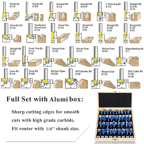 Miniatura 5 de LEATBUY - Juego de brocas de fresado frontal para puerta y cajón de 14 pulgadas, 37 piezas, herramientas de fresado para carpintería, enrutador CNC