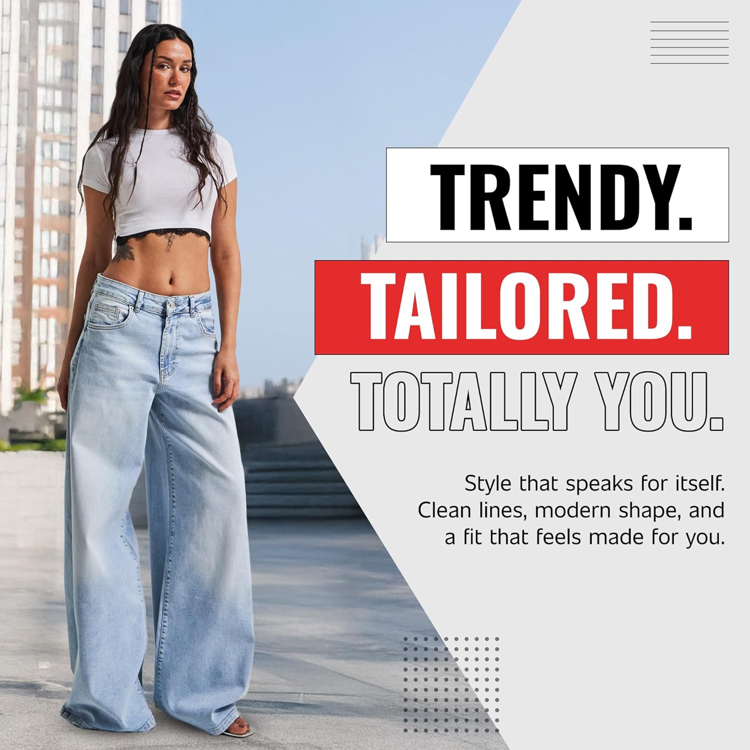 IT'S BASIC Straight Wide Leg Jeans for Women High Waisted, Relaxed Fit Trendy Womens Jeans Stretchy Denim Pants, Stonewashed - Image 2