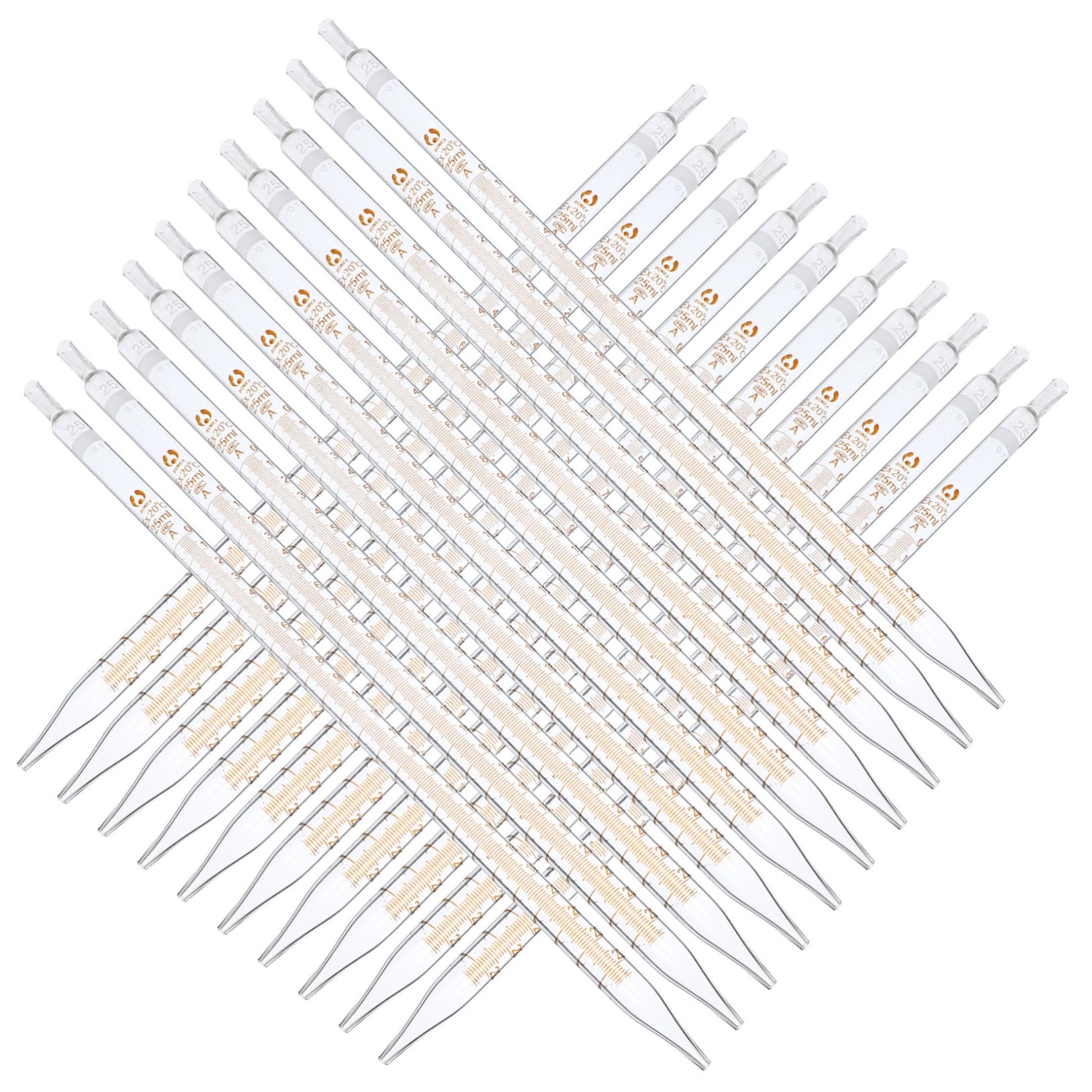 Pipeta de Laboratorio de Vidrio Escala 25ml, 20 Piezas | Medición Precisa, Apta para Lavavajillas, Formato Portátil para Suministros de Laboratorio y Uso Científico