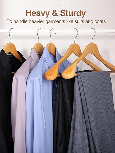 Miniatura 6 de HOUSE DAY Perchas de madera con hombros anchos, perchas para trajes con barra antideslizante para pantalones, acabado suave, gancho giratorio de