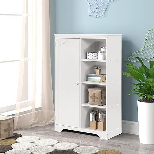 Miniatura 5 de Polibi Centro de vestir tocador de madera con armario de puerta y estantes de 4 niveles armario de almacenamiento de dormitorio para niños y niñas