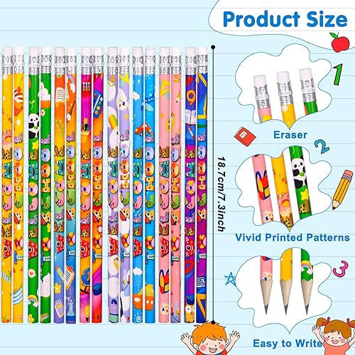Miniatura 2 de 72 lápices de bienvenida a la escuela, bonitos lápices de animales, lápices de 100 días de escuela, lápices de colores, lápices inspiradores,