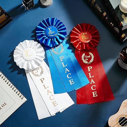 Miniatura 5 de MTLEE Juego de cintas de premio, 1er lugar, cinta de roseta, ganadora del premio Gran Primer Segundo Tercer Lugar, Cintas de Victoria,