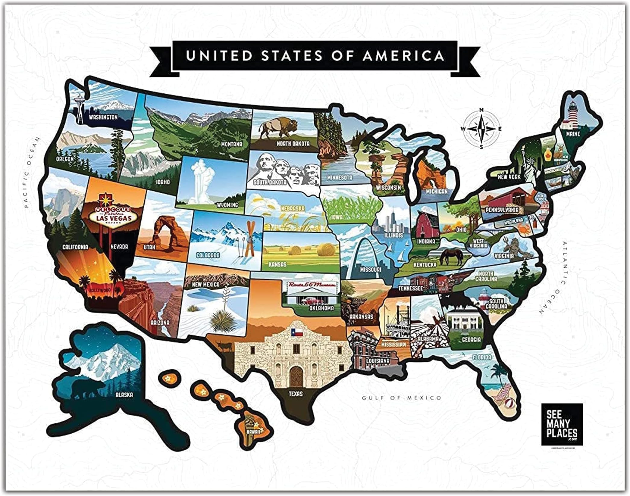 Amazon.com : USA Photo Map - 50 States Travel Map - 24 x 36 in ...