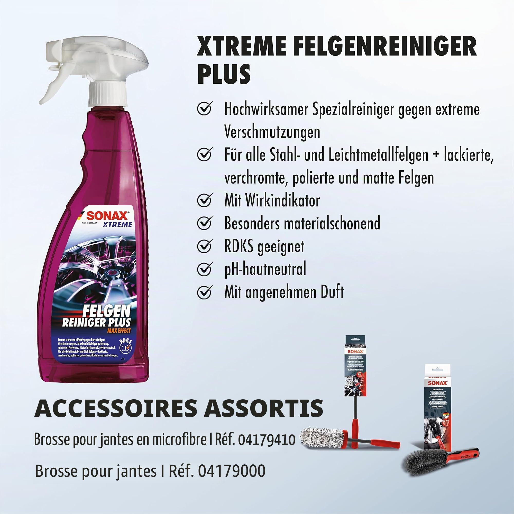 SONAX Xtreme – Produit d'entretien pour Jantes | Nettoyant spécial très efficace pour toutes les jantes en acier et en alliage léger, y compris peintes, chromées et mates.