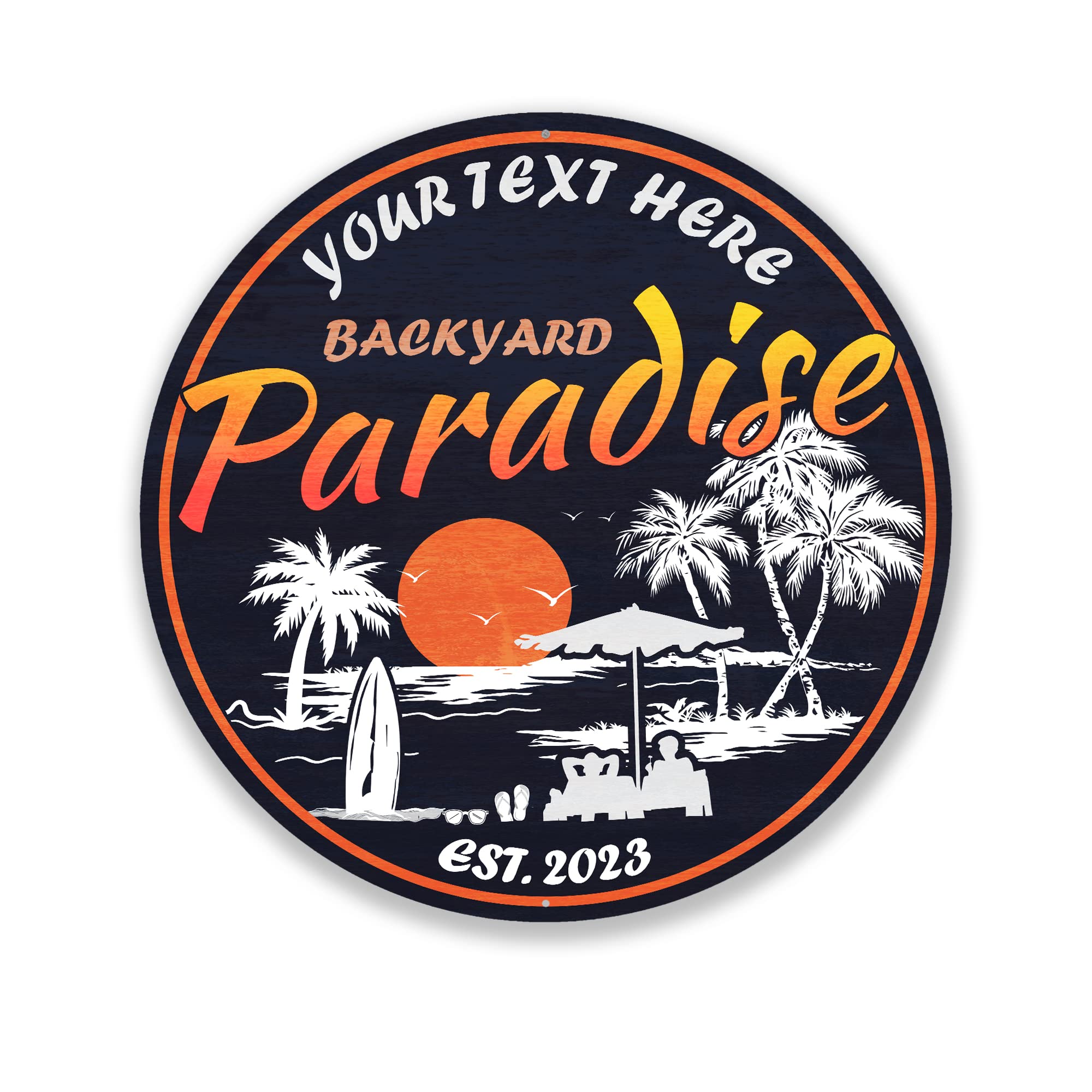 Personalized Backyard Paradise Sign, Beach Sign, Tropical Wall Decor, Hot Tub Sign, Pool Decor, Tiki Bar Patio, Made in USA 18" 100180050013