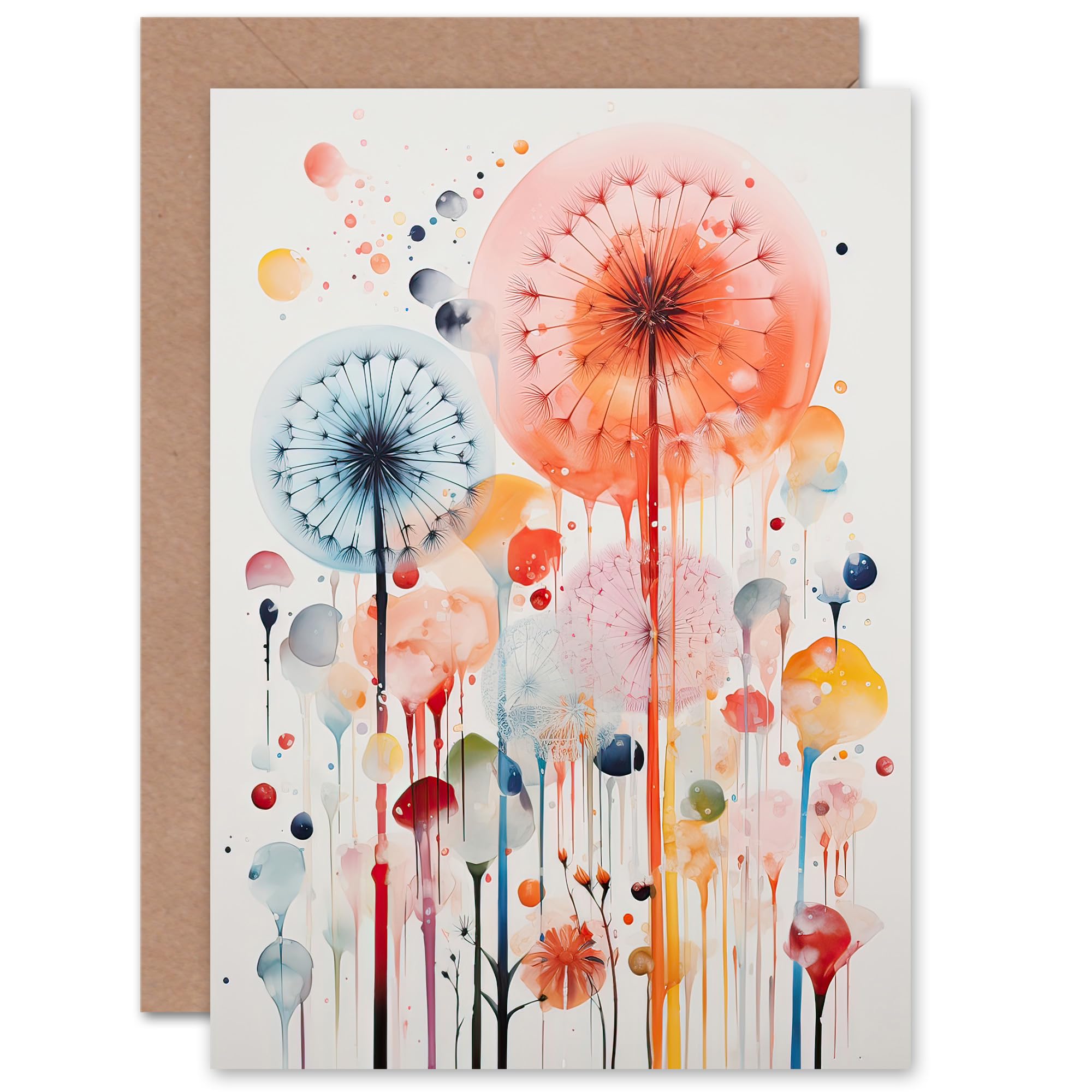 Artery8 Dandelion Abstract Wildflower Rain for Wife Her Mum Sister Daughter Mom Gran Nan Birthday Thank You Congratulations Blank Art Greeting Card
