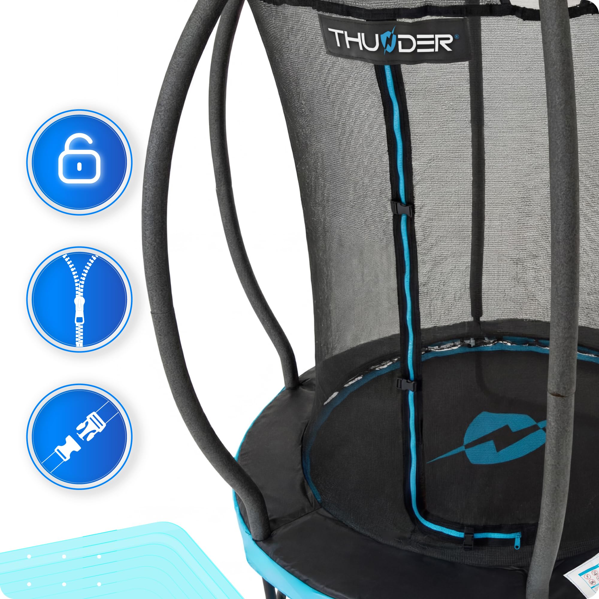 THUNDER Trampolino da Giardino con Rete e Scala – Outdoor per Bambini e Adulti, Stabile, Wetterfest, Varie Misure e Color