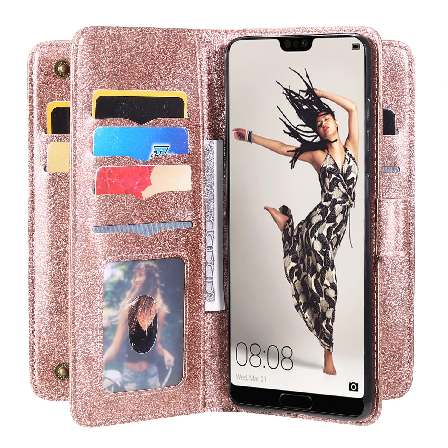 Asuwish Custodia Portafoglio In Pelle Per Huawei P20 Pro Con Supporto E Cinturino - Copertina Con Porta Carte E Pellicola Vetro Temperato Inclusa (Marrone) - 2