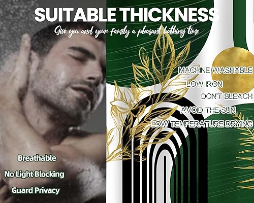 Miniatura 7 de Olive Green and Gold Shower Curtain Boho Mid Century Modern Hunter Green Shower Curtains for Bathroom Decor Sets, Waterproof Cloth Fabric with Hooks