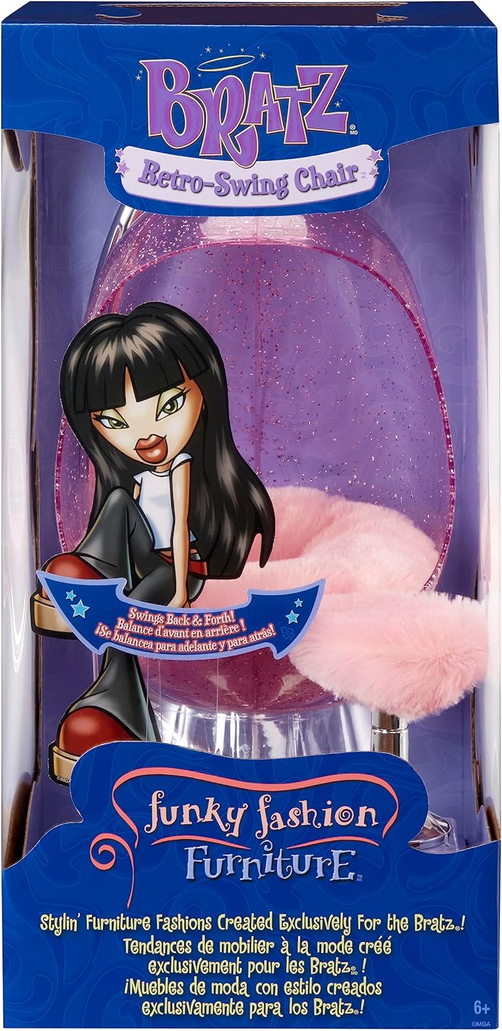 Bratz Funky Fashion Furniture Retro-Swing Chair Playset & Display with Footrest, Swings Back & Forth, Fits Dolls Up to 12" Tall, Y2K Nostalgia, Collectors Ages 6 7 8 9 10+