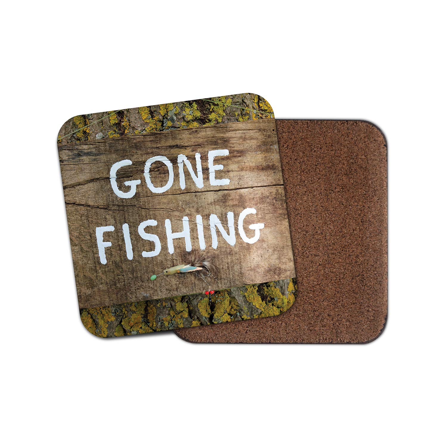Destinationvinyl Multicolor 1 X Gone Fishing Coaster - Sign Fish Wood Dad Son Uncle Father's Day #15328