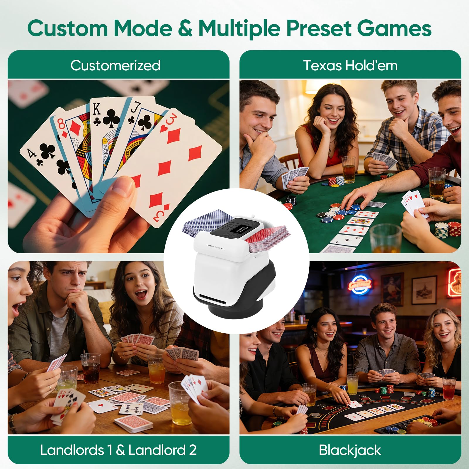 Mezclador y repartidor de cartas con giro de 360° para 1-4 barajas, mezclador y repartidor automático de cartas. Para 2-8 jugadores, con 4 mandos a distancia, recargable, silencioso, para póquer, UNO