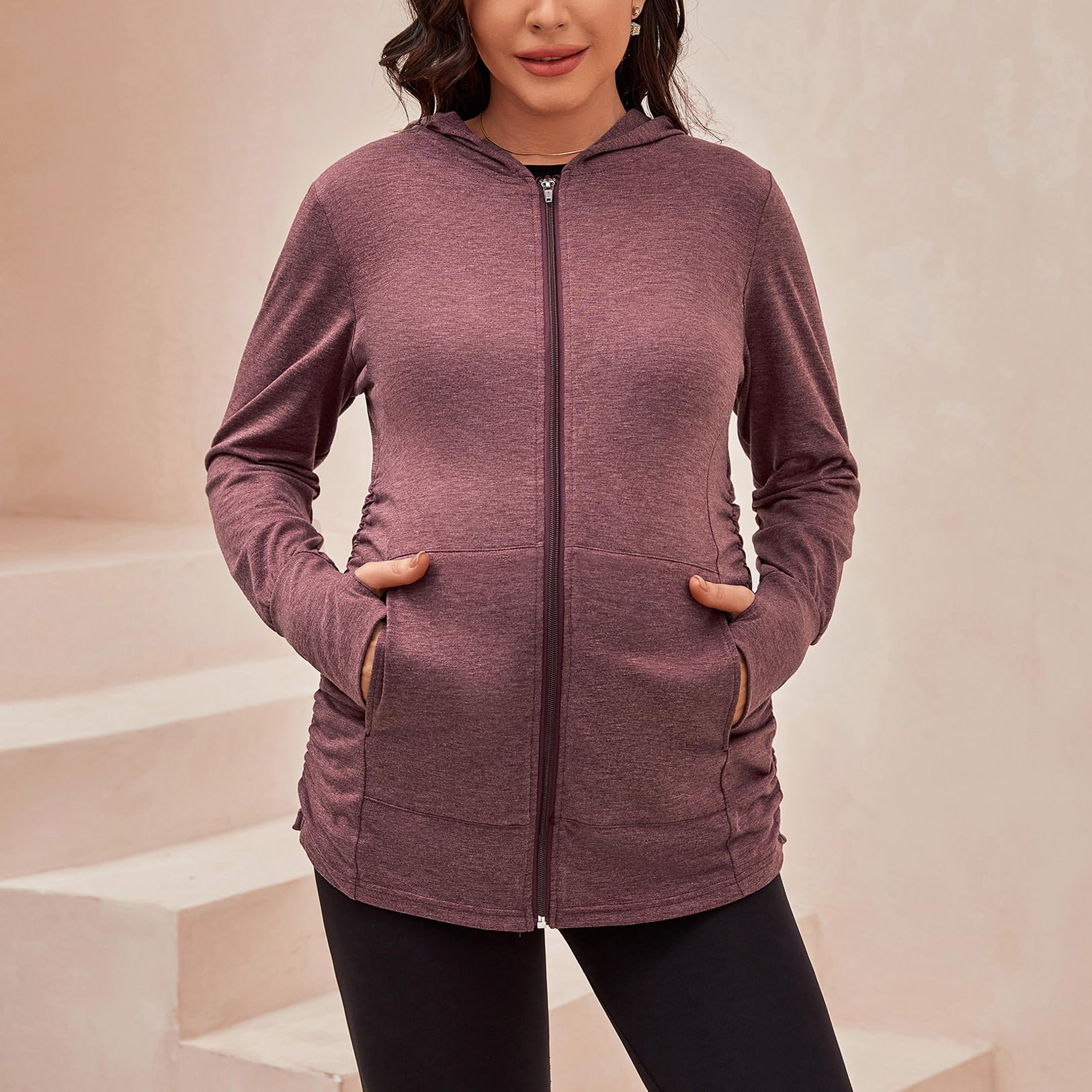 DEBELLY Umstands-Sweatshirt langärmelig durchgehender Reißverschluss Schwangerschaftsjacke mit Taschen Daumenloch