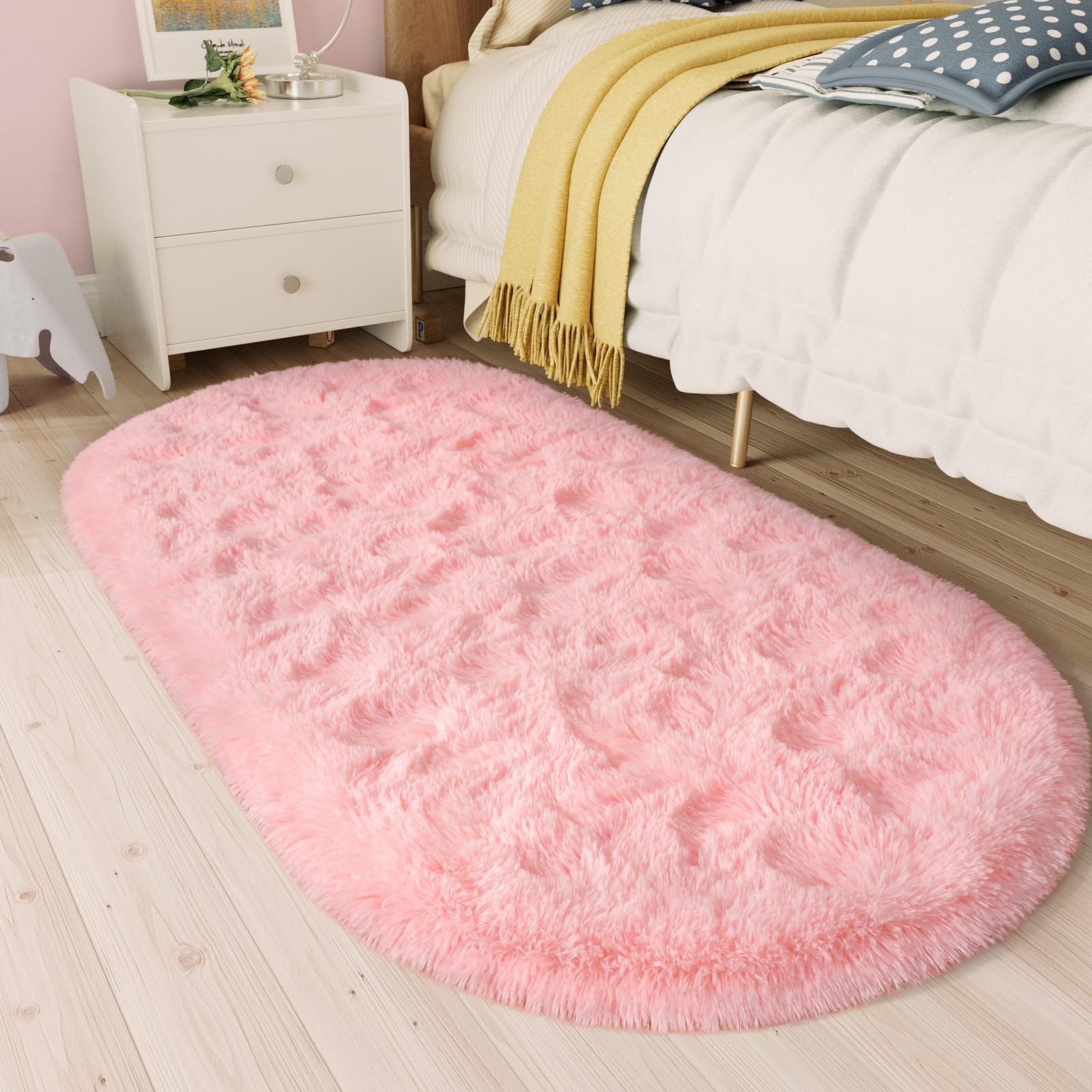 LOCHAS Fluffy Pink Bedroom Rug 2.6' x 5.3', Shaggy Area Rug