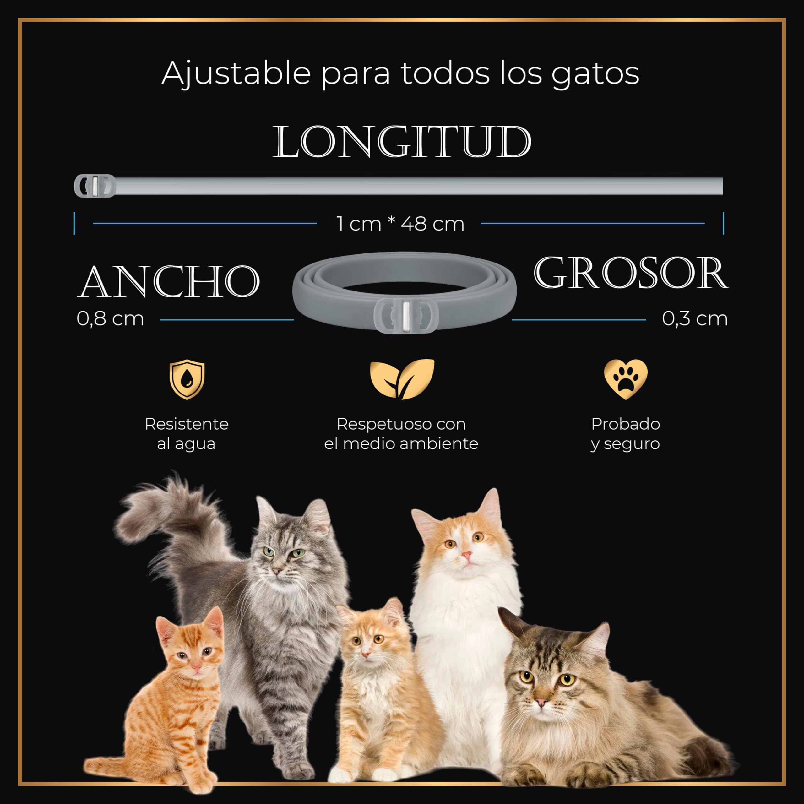 Pack de 4 Collares Antiparasitarios para Gatos, 24 Meses de Protección contra Pulgas, Garrapatas y Mosquitos – 100 % Natural, Impermeable, Ajustable, para Todos los Tamaños.