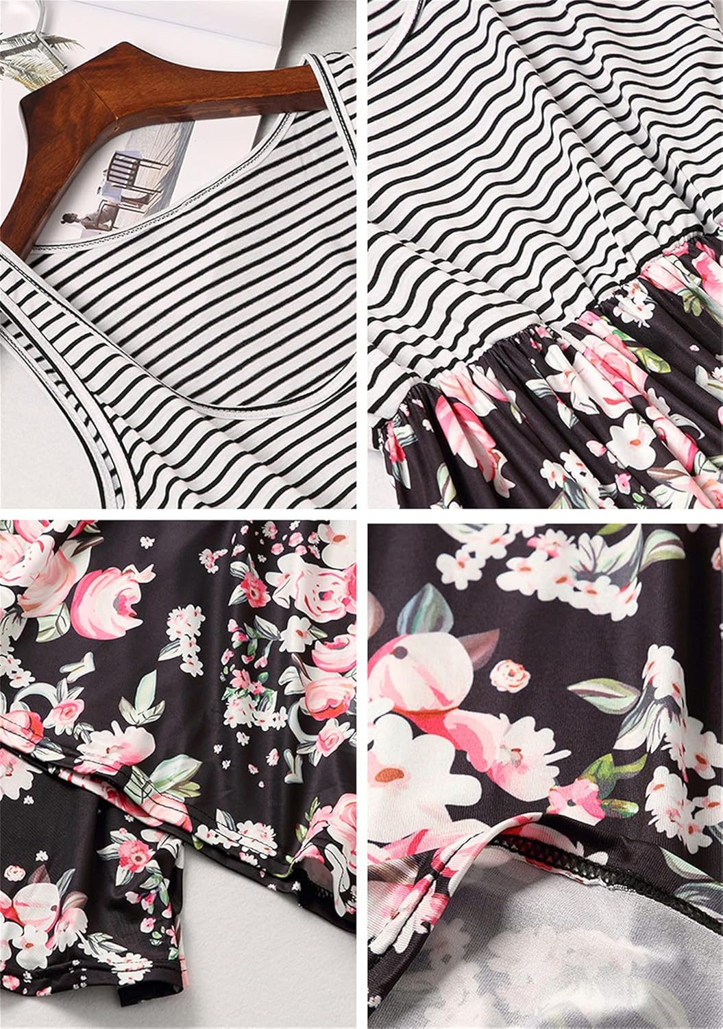 YMING ママと娘のマッチングドレス 親子 ノースリーブ アウトフィット 花柄プリントドレス