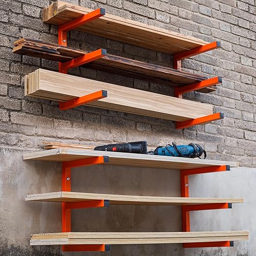 Miniatura 7 de Estante de almacenamiento de madera para montaje en pared, organizador de madera de metal resistente con 6 niveles, cada estante soporta hasta 200