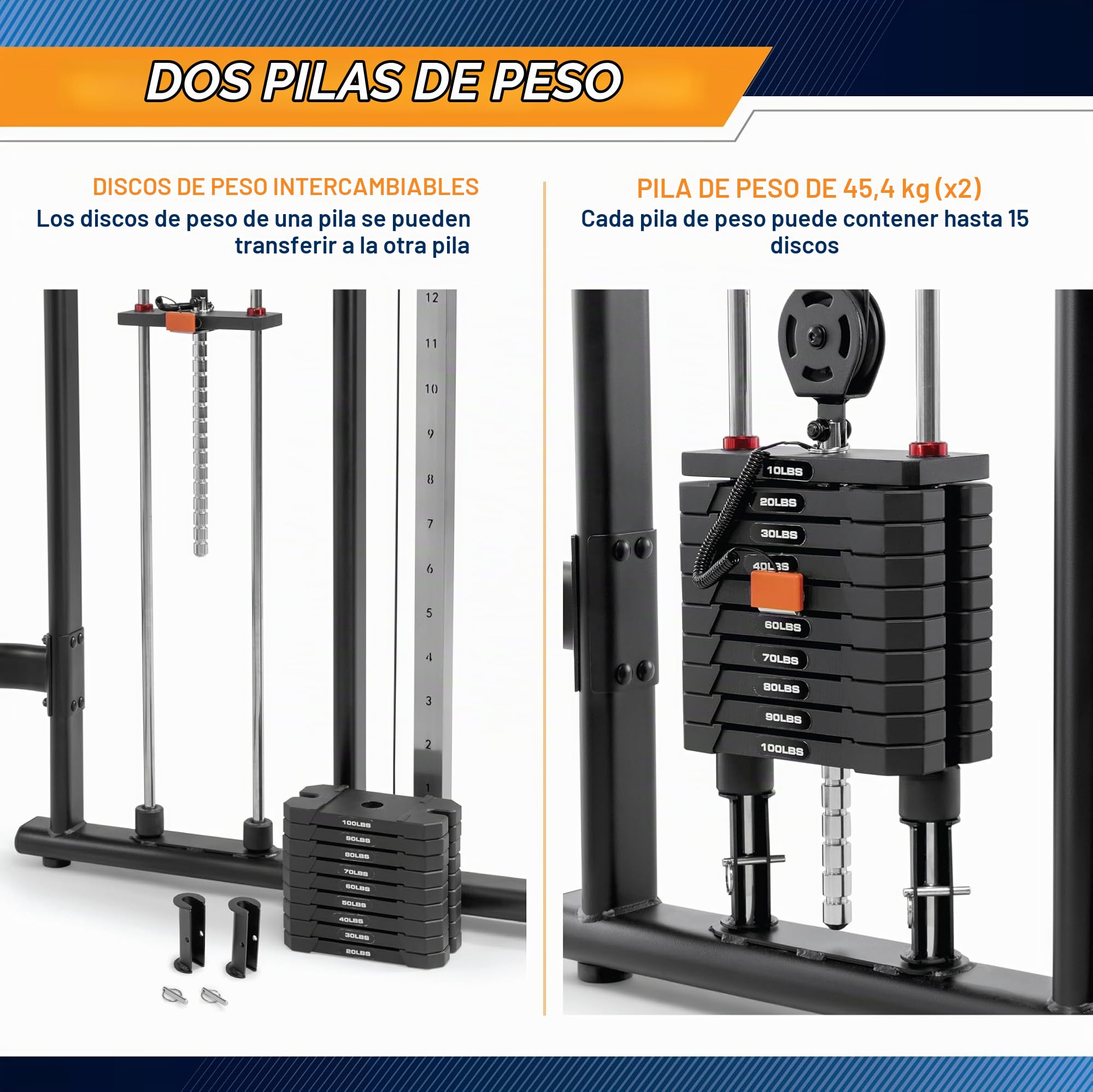Marcy MFT-942 Functional Trainer, Máquina de Poleas con Peso Guiado