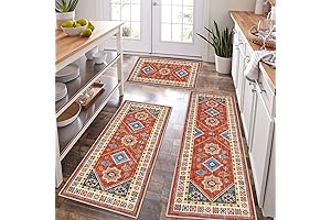 HEBE Boho Chic Area Rug Set: 3-Piece Kitchen Runner and Non-Slip Mats