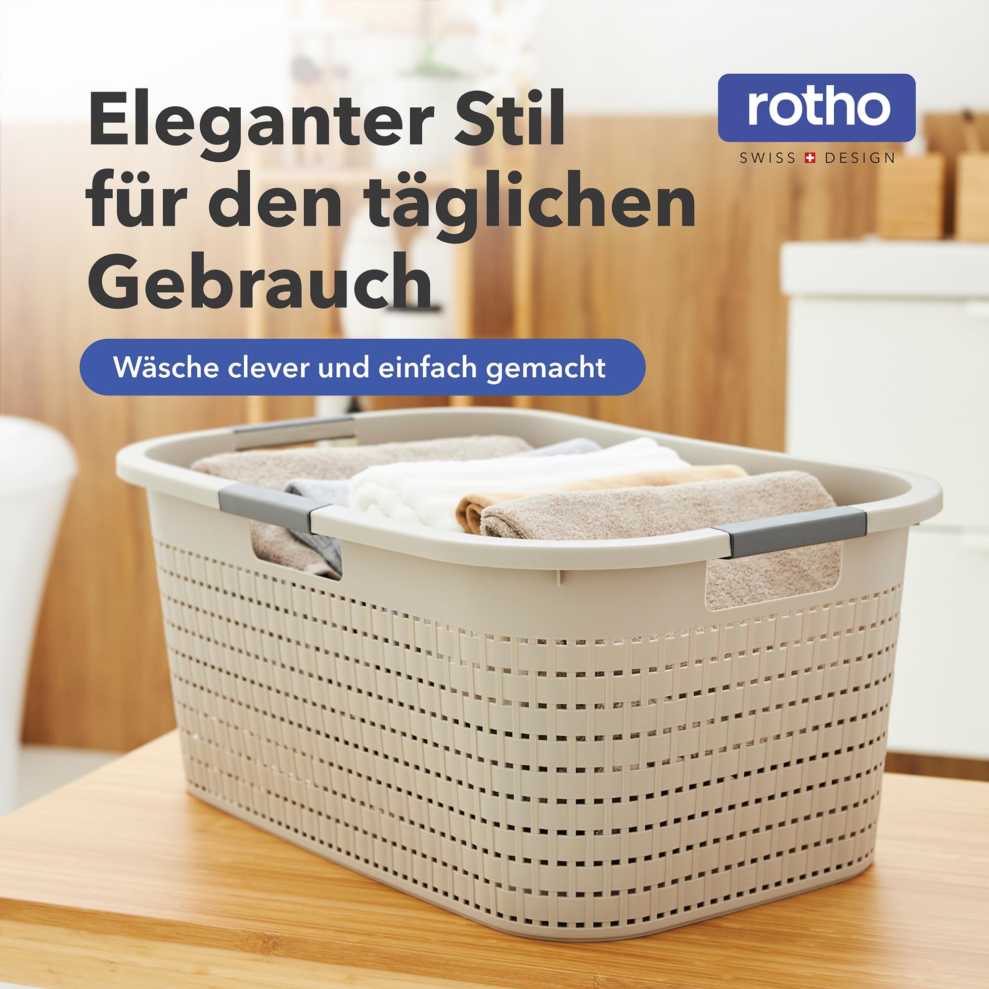 Rotho Country 3er-Set Wäschekorb 40l | Wäschebox in Rattan-Optik | mit Griffen, leicht zu tragen | robust & langlebig | einfach zu reinigen & hygienisch | beige