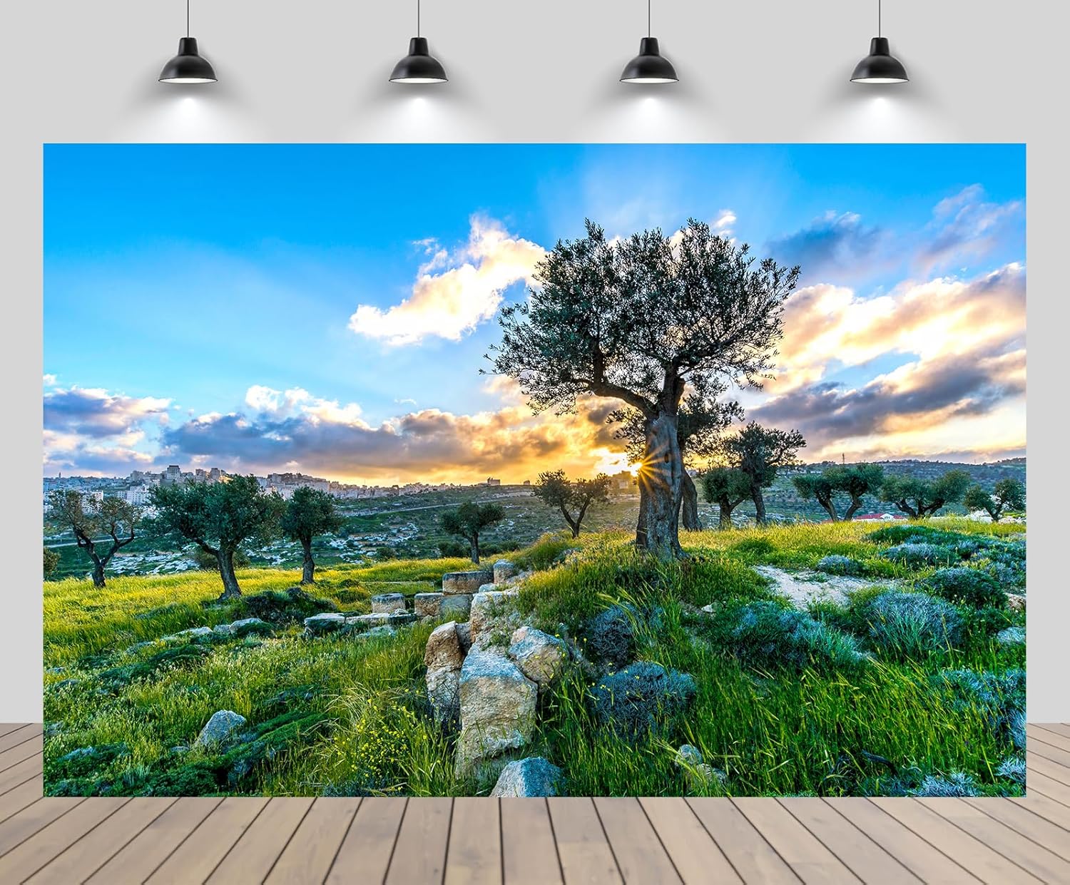 CHNYWORK 236x118 Inches Olive Grove Tapestry Wall Hanging Spring Bethlehem Shepherds Field Sunset View Sunlight Though Olive Tree Background for Living Room Bedroom Aesthetic College Dorm Wall Decor