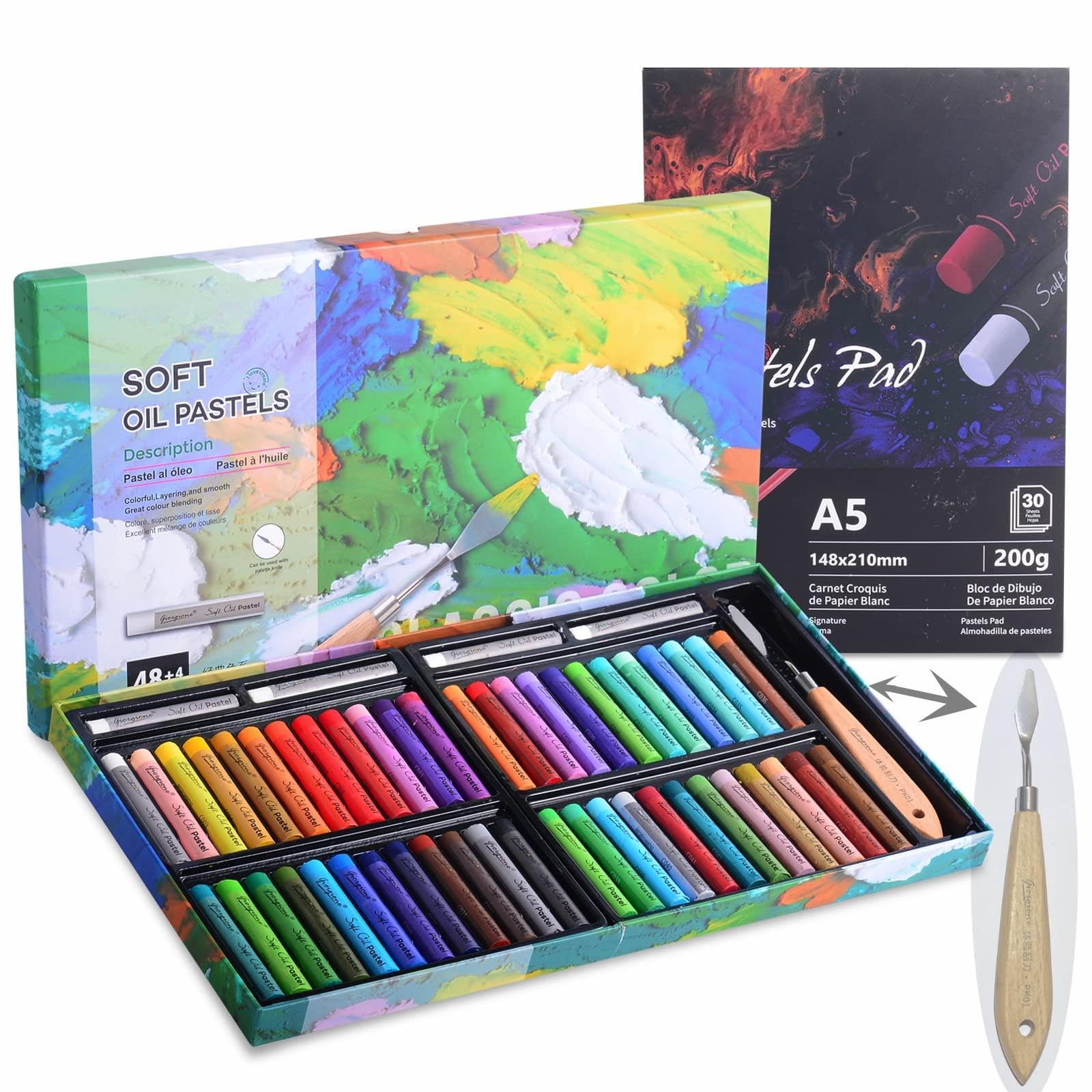 Soft Oil Pastels Set 52pc, Colors Vibrant, Buttery, Art Pastel Crayons, for Blending, Layering & Shading,Coloring and Painting,With Pastel Pad &Scraper, for Artists, Beginners, Students, Teachers