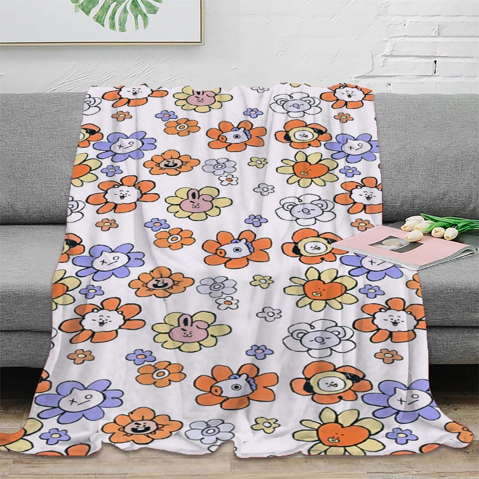 stampa 3D Floral pattern coperta da viaggio microfibra biancheria da letto compatta coperta da viaggio morbida per giovani in vacanza cartoon carino design 80×90inch(200x230cm)