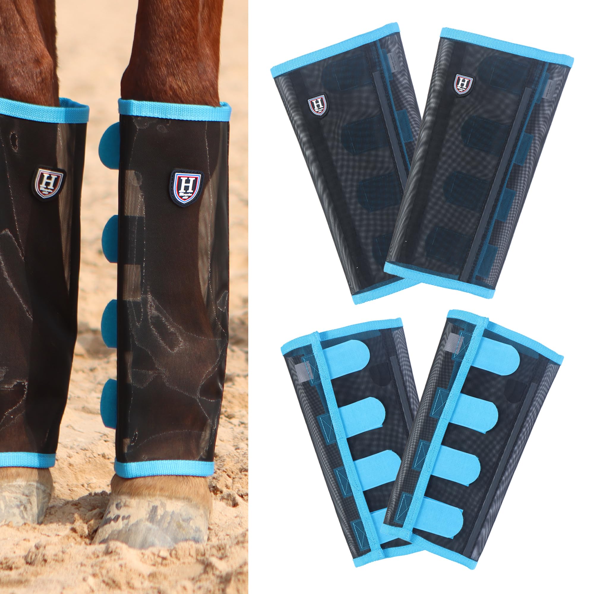 Harrison Howard Loose-Fitting Horse Fly Leggings Breathable, Tear-Resistant Fine Mesh Leg Guards Stay-on Comfortable Fly Boots (Set of 4) Sky Blue Yearling