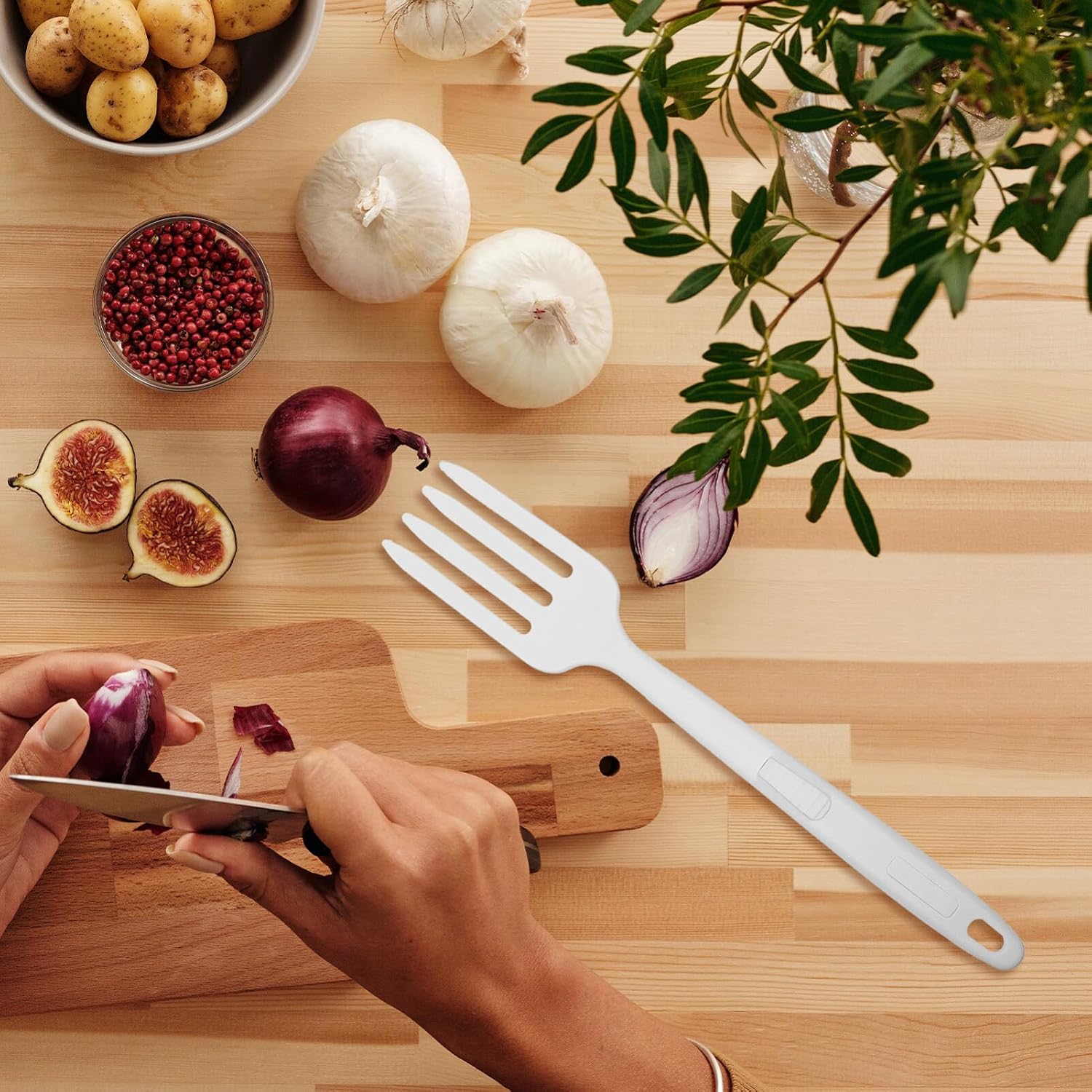 Cabilock Silicone Cooking Fork Nonstick Heat Resistant Utensil for Mixing Serving and Stirring Pasta and More Lightweight Portable Design Food-safe Silicone Dishwasher Safe