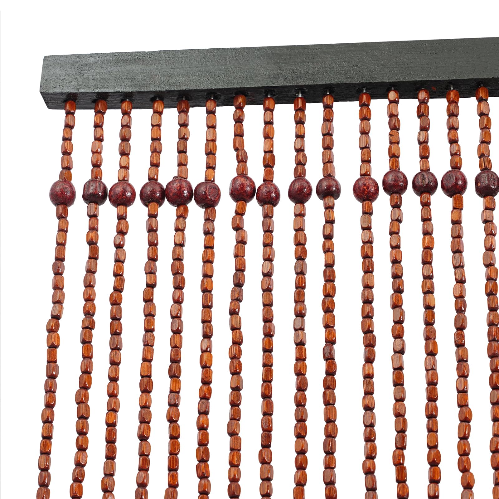 Rideau à perles en bois, 90 x 130 cm, 60 brins, couleur café, rideau de porte décoratif avec motif dentelé, séparateur de pièce, rideau de porte pour mariage, café, restaurant