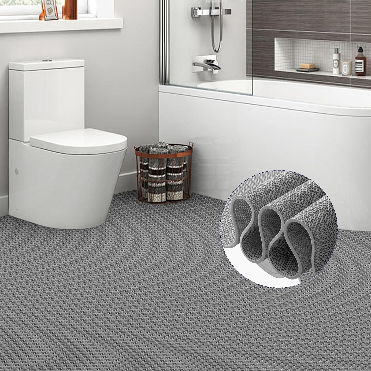 Drainage Mat 3x16 Ft 0.22” Thick PVC Commercial Floor Mat Non Slip Pool Mat S-Shaped Shower Floor Heavy Duty Roll for Wet Area Kitchen Hotels Bars Bathroom Patio Outdoor Indoor Rug (Blue, 3x16 Ft)