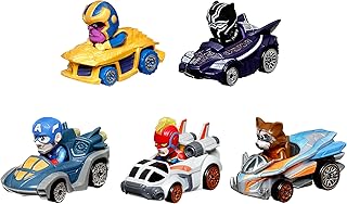 Hot Wheels RacerVerse, Set of 5 Die-Cast Marvel Toy Cars Optimized for Hot Wheels Track Performance with Popular Marvel Characters as Drivers, Gift for Kids & Collectors