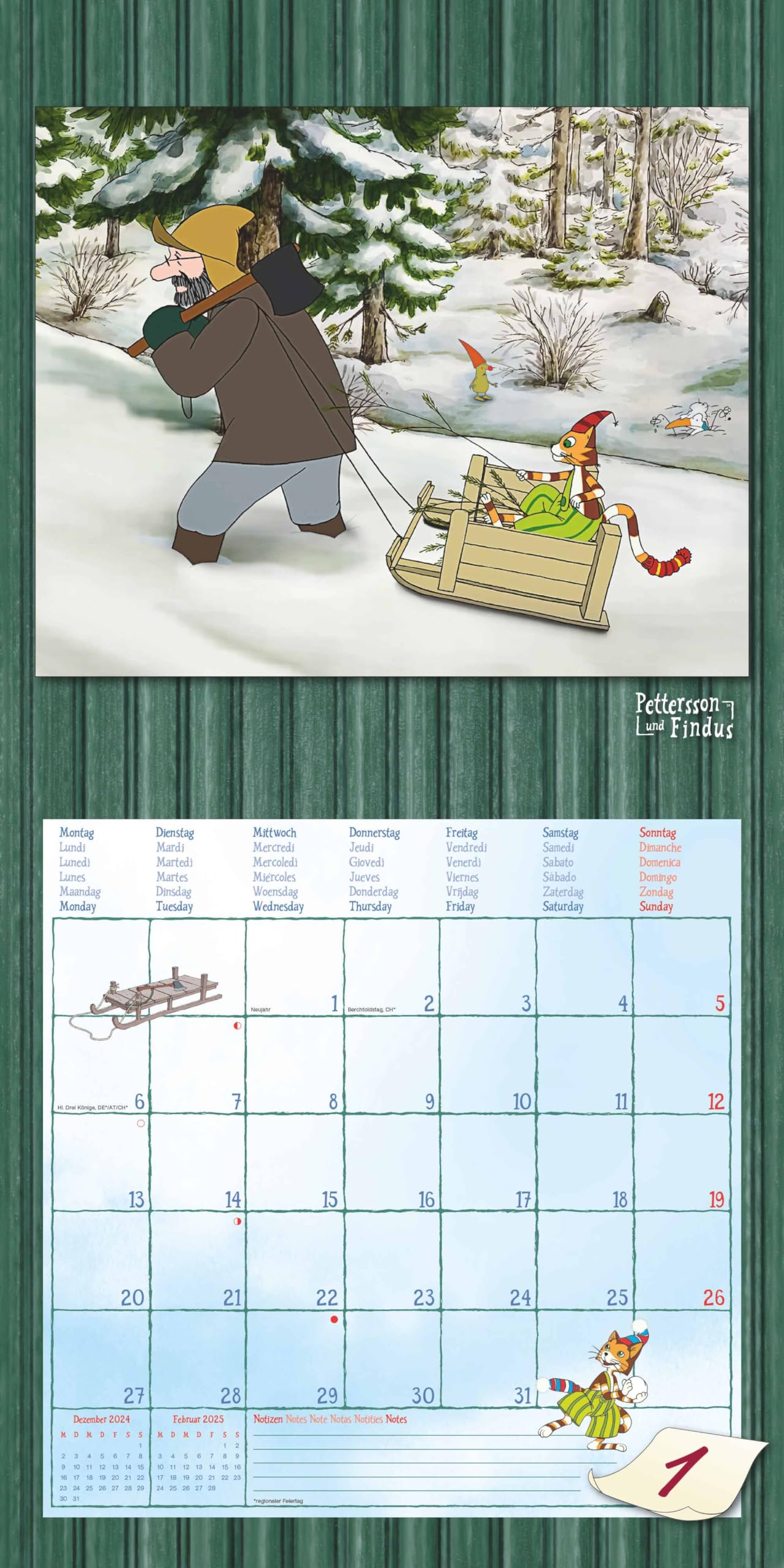 Alpha Edition - Calendario 2025 Pettersson & Findus 30 x 30 cm, calendario per bambini con immagini di alta qualità per ogni mese, fasi lunari, date delle vacanze DE/AT/CH e calendario internazionale