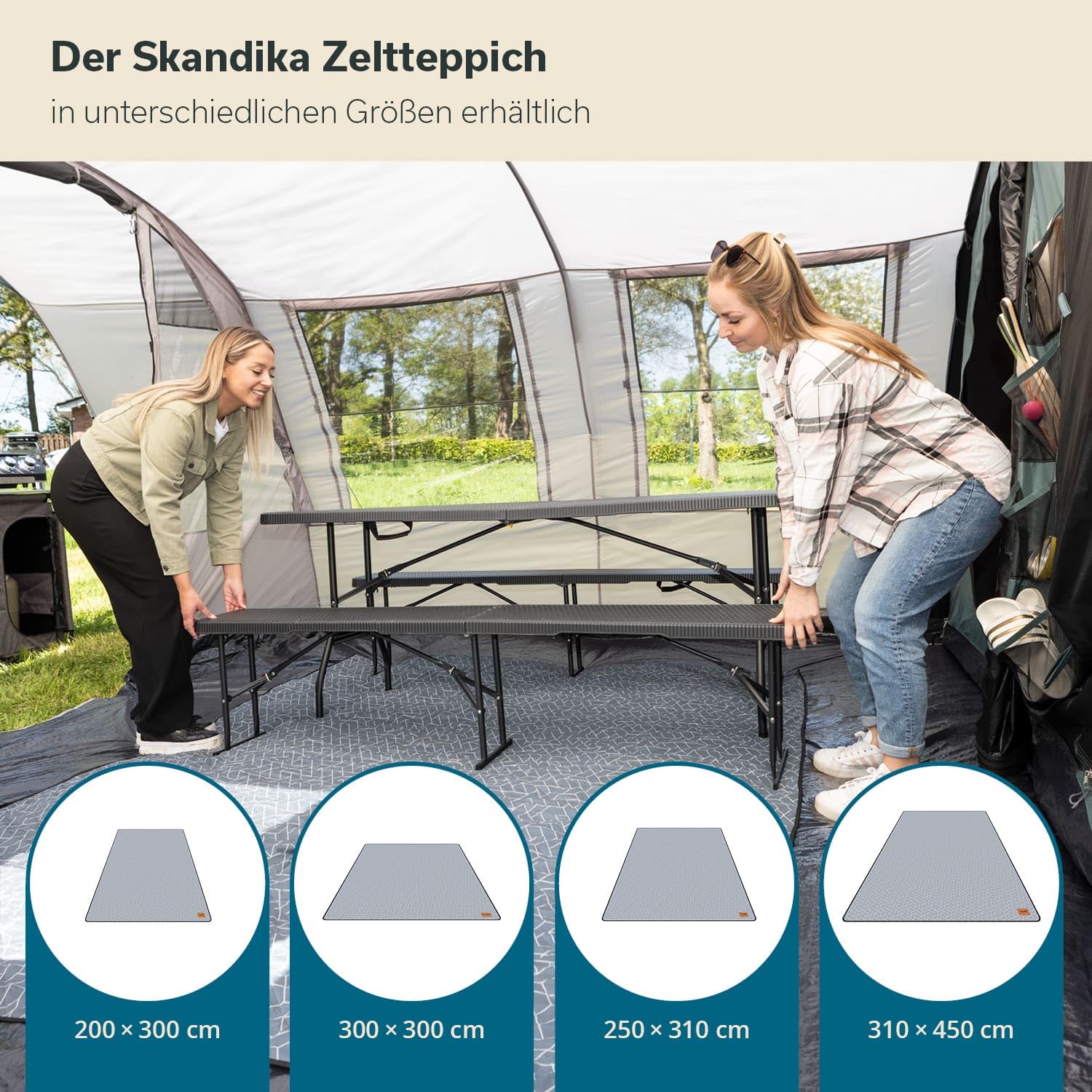 Skandika Dywan namiotowy Bredal 300 x 300 cm, dywan outdoorowy z miękkim w dotyku poliestru, odporny na warunki atmosferyczne i wodoszczelny, z paskiem do noszenia, koc piknikowy, dywan kempingowy