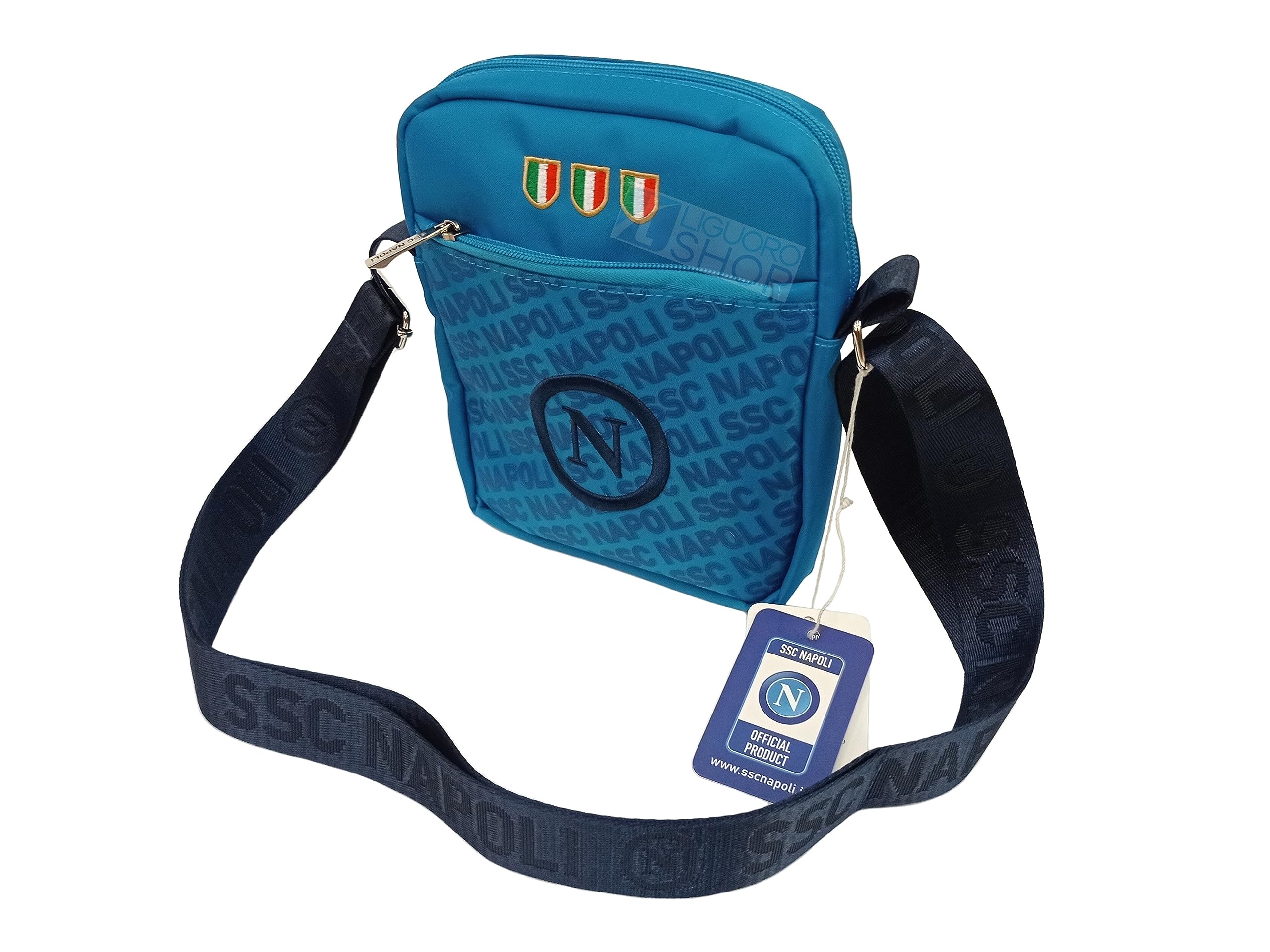 Generico Umhängetasche Napoli Campione D'Italia Celebrativa drittes Wappen Logo Offizielles Produkt Enzo Castellano, hellblau, Cm 22 x 19 x 4,5