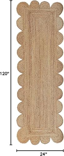 Miniatura 10 de KLAVATE Alfombra decorativa de yute trenzado con múltiples bordes festoneados, calidad clásica, hecha a mano, natural (2 x 3 pies, negro)