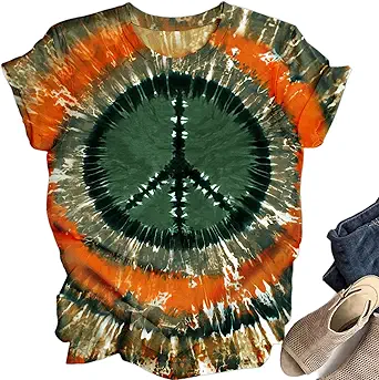Women Hippie Tie Dye Peace Sign T-Shirt - 60s/70s Vintage Style