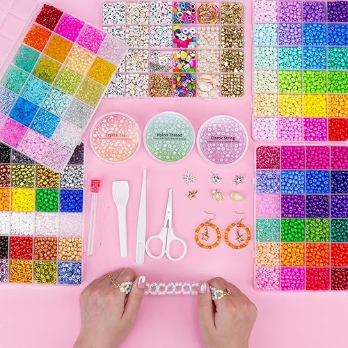 Miniatura 5 de Juego de pulseras de la amistad de cuentas de cristal de 0.157 in, 15500 unidades, 96 colores, 60, cuentas pequeñas para hacer pulseras, pulseras de