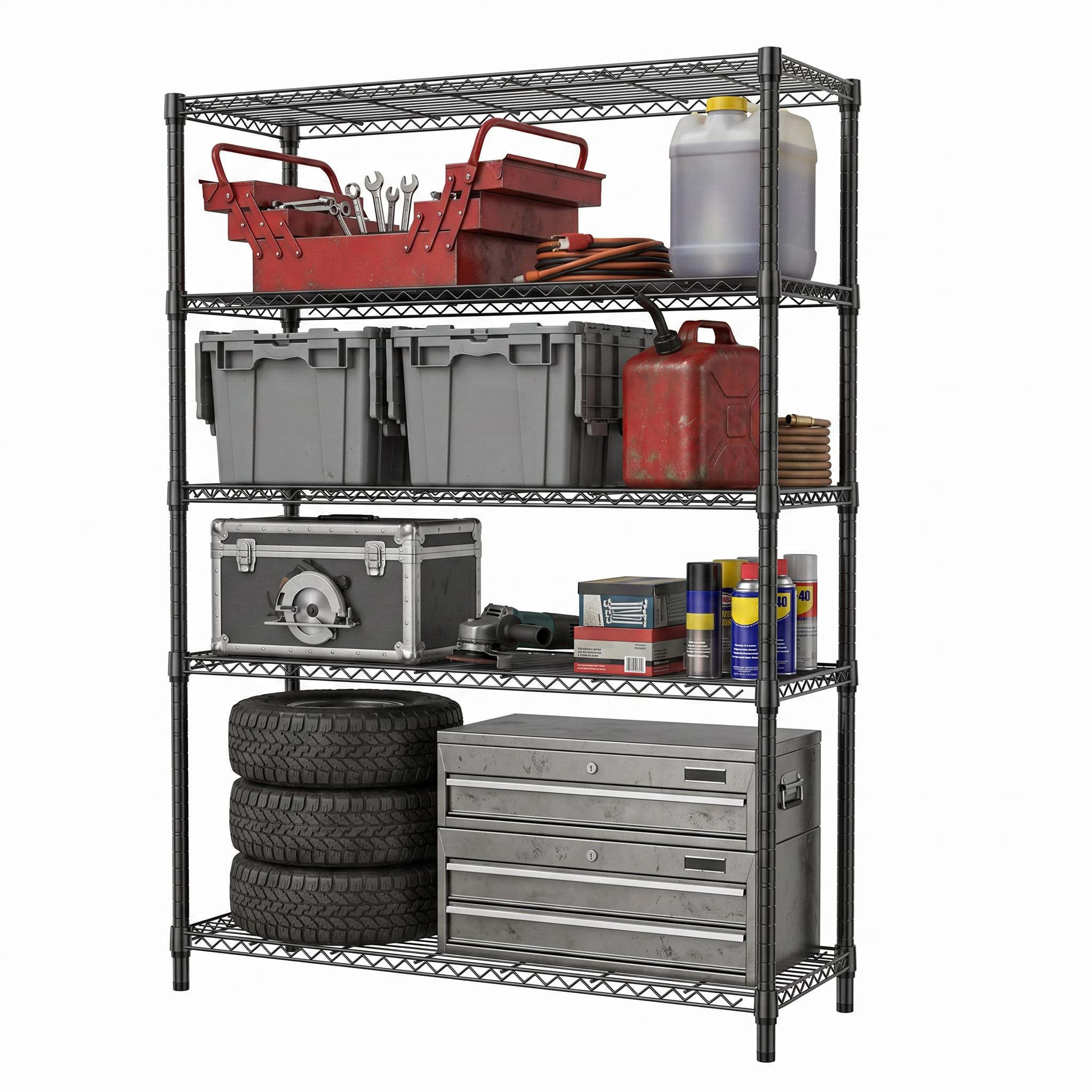 M MZG Storage Shelves 4 Tier Heavy Duty Metal Storage Unit With Levelling Feet Organizer for Garage, Laundry, Kitchen 40 x 115 x 150.8 cm Black