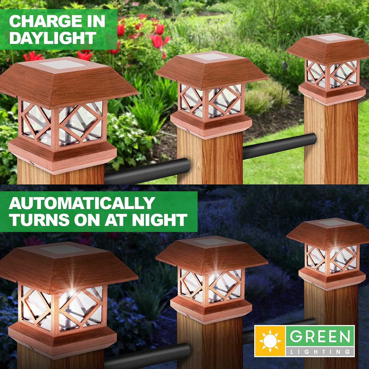 GreenLighting Outdoor Summit Solar Post Cap Light for 4x4 Wood Posts 8 Pack (Brushed Copper)